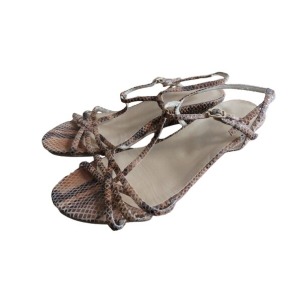 STUART WEITZMAN Leather Snakeskin Strappy Low Wedge Sandals Quiet Luxury US 8 - Picture 1 of 15